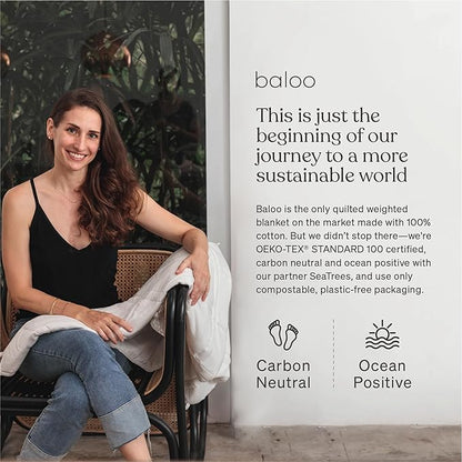 Baloo Weighted Blanket for Adults 12 lb Throw (Pebble White, 42"x72") | Cool & 100% Cotton | Machine Washable & Dryer Safe | Glass Microbead Fill