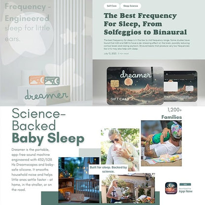 Dreamer Sound Machine - Portable BPA-Free Silicone Sleep Aid with Sleep-Promoting Frequencies, Night Light & Soothing Sounds for Babies & Kids - Sage