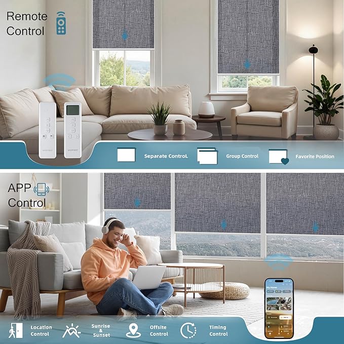 Motorized Blinds with Remote,70% Blackout Light Filtering Shades Compatible with Alexa Google Homekit,Remote Control Motorized Shades,Custom Size,Dark Charcoal Grey