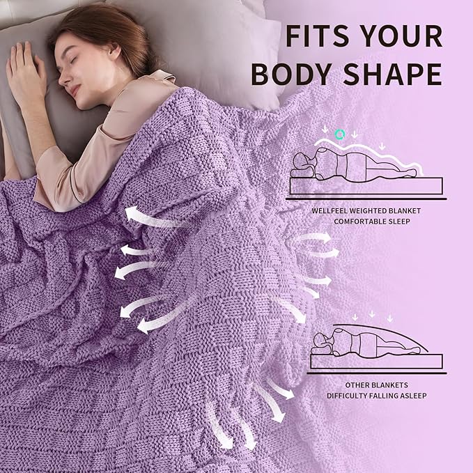 Knitted Weighted Blanket Adult, No Beads Heavy Blanket 50” x 60'' 5lbs, Breathable Chunky Knit Blanket, Cooling Weighted Blanket for Hot Sleepers, Christmas Home Decor (Lilac)