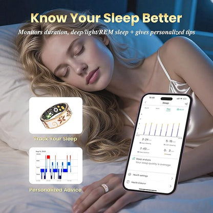 Enamel Craft Smart Ring for Women & Men - No Subscription Fee Fitness Tracker with Sleep Tracking, Heart Rate, SpO2 - IP68 Waterproof for iPhone Android - Activity Tracker, Remote Camera (9)