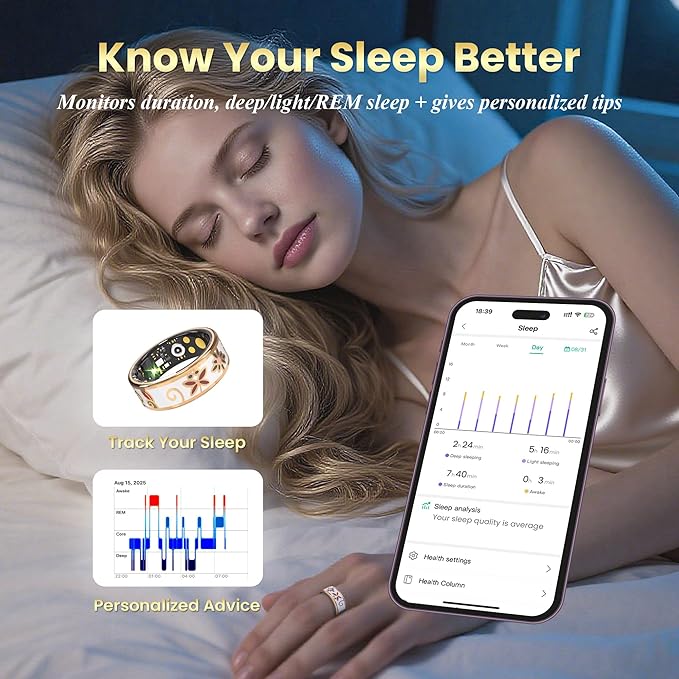 Enamel Craft Smart Ring for Women & Men - No Subscription Fee Fitness Tracker with Sleep Tracking, Heart Rate, SpO2 - IP68 Waterproof for iPhone Android - Activity Tracker, Remote Camera (10)