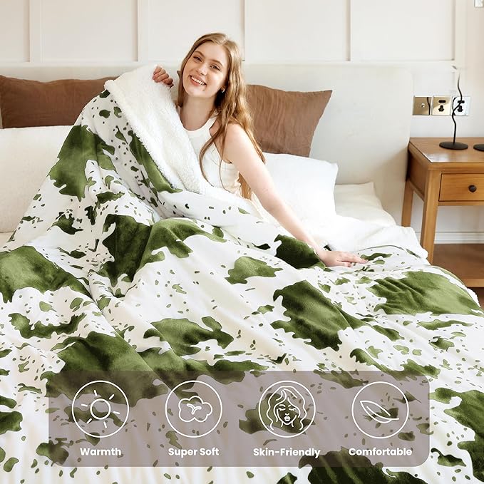 Heated Blanket Queen Blanket - Fast Heating Electric Blanket, Soft Flannel Heated Queen with 4 Time Settings,10 Heating Settings, Warm Gifts for Women & Mom & Grandma(84"x90"Cow Print Sage)