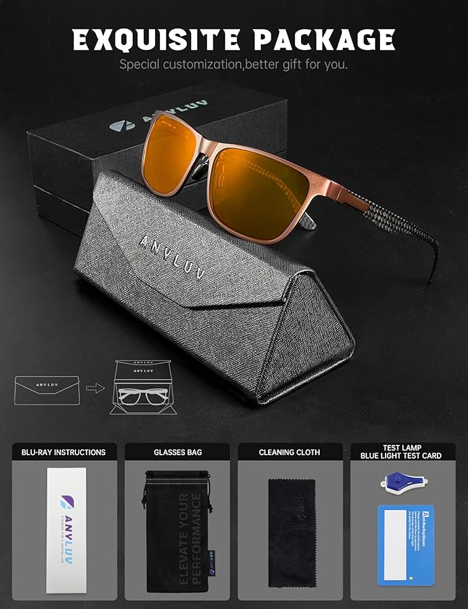 ANYLUV Blue Light Blocking Glasses Men Computer Gaming Glasses Lightweight Al-Mg Metal Anti Eyestrain Eye Protection