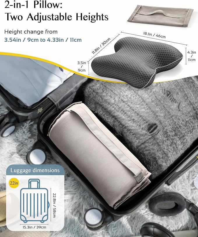 Travel Memory Foam CPAP Bed Pillow for Side & Back Sleepers, Portable Sleep Apnea Pillow with Storage Bag for All CPAP Masks Users, Washable Neck Support Pillow for Hotels Camping