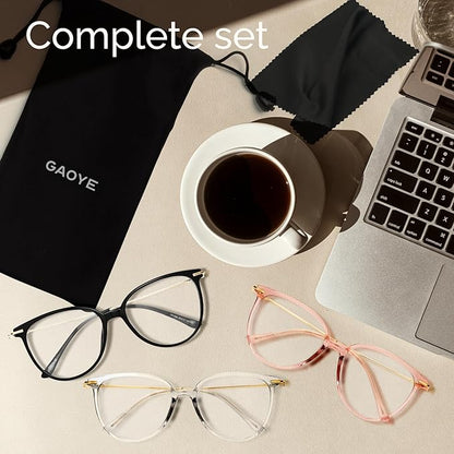 Gaoye Blue Light Blocking Glasses - Trending Round TR90 Frames, Metal Arms, UV400 Protection - Matching Soft Case