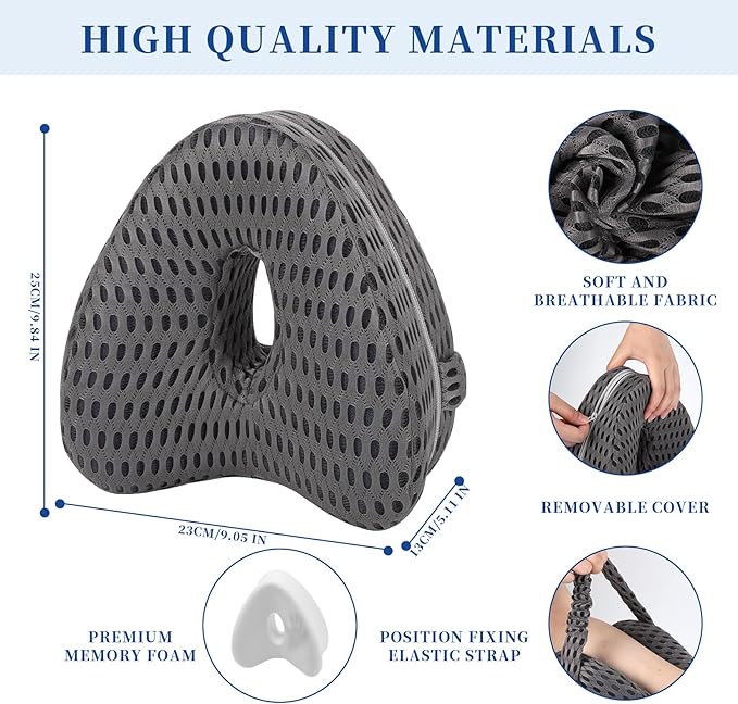 Knee Pillow for Side Sleepers - Sciatica, Hip & Back Pain Relief Pillow with Adjustable Strap, Memory Foam Leg Pillow for Side Sleeping, Spine Alignment Support for Pregnancy, Post-Surgery (Grid gray)