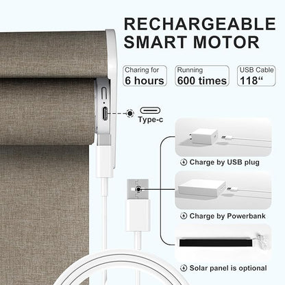 Motorized Blinds with Remote,Light Filtering Smart Roller Shades with App,Voice Control,Thermal Insulated Automatic Blinds,Electric Shades with USB/Solar Pannel.Filter Linen Pink