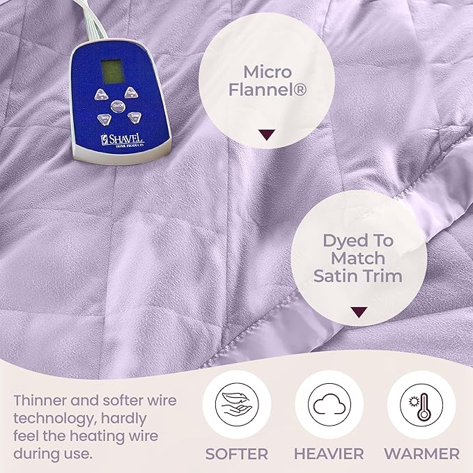 Thermee Micro Flannel Blanket Queen Size Heated Blanket with 10 settings, Programable Heating Blanket, Luxuriously Soft Heated Throw Blanket, Rapid Heating Thermal Blanket, Warm Blanket - Lilac