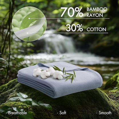 Madison Park King Size Blanket, 70% Rayon Bamboo-Based, 30% Cotton, Breathable for Hot Sleepers Menopause, Ultra Soft and Snag-Resistant, Summer Blanket for Bed or Couch, King 108"x90", Light Blue