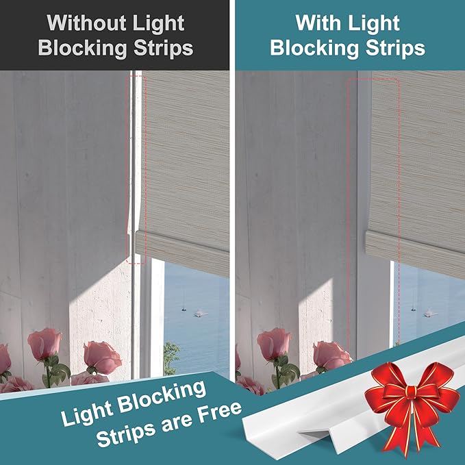 BERISSA Motorized Blinds with Remote,Blackout Smart Roller Shades with App,Voice Control,Jacquard Fabric,Thermal Insulated Automatic Blinds,Electric Shades with USB/Solar Pannel.Maze Beige