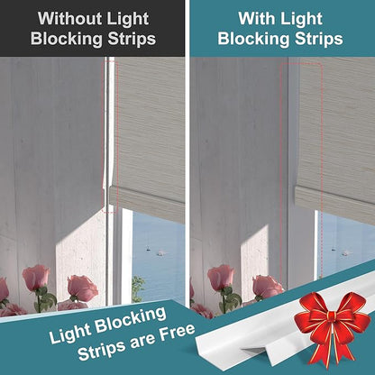 BERISSA Motorized Blinds with Remote,Blackout Smart Roller Shades with App,Voice Control,Jacquard Fabric,Thermal Insulated Automatic Blinds,Electric Shades with USB/Solar Pannel.Maze Beige