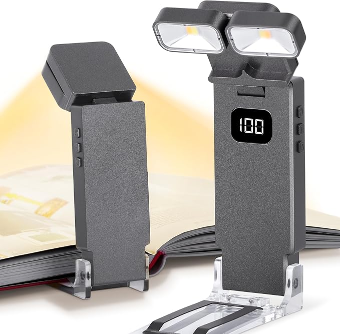 Dott Arts Book Lights for Reading at Night,Rechargeable 1000mAh Reading Lights for Books in Bed Dual-Heads Small Desk Lamps for Home Office with 5 Colors,Timer Function,LED Clip Light for Kids Room