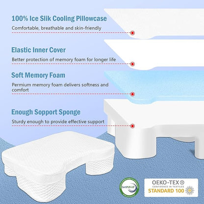 Side Sleeper Pillow with Arm Holes, Memory Foam Pillow for Neck & Shoulder & Cervical Pain Relief, Ergonomic Arm Holes Positioner Cooling Bed Pillows for Side Stomach Sleeping (White)