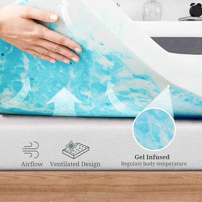 Memory Foam Mattress Topper Queen - 3 Inch Gel Infused Bed Toppers, Pressure Relief Mattress Pad, CertiPUR-US Certified