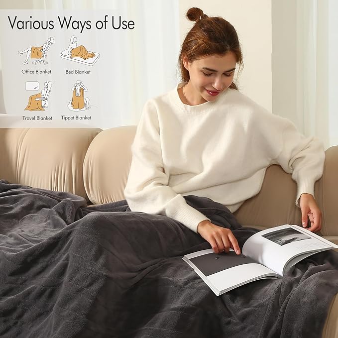 Electric Heated Blanket Twin Size, 62"x84" Electric Throw Blanket with ETL & FCC Certification, Fast Heating Blanket with 5 temperatures & 10 Hours Auto Off, Machine Washable, Dark Gray