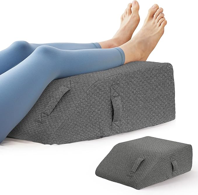 Leg Pillow Elevation Blood Circulation, Leg Elevating Pillows for After Surgery, Sleeping, Memory Foam Wedge Pillow for Legs Swelling, Foot Knee Pillow for Back Pain, 23.6×16.8×8in, Dark Grey