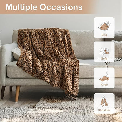Electric Heated Blanket Twin Size 62"x84", Fast Heating, Soft Plush Microplush for Bed & Sofa, 1-10Hs Auto Off & 6 Heating Levels, Machine Washable, Gifts for Family-Brown Leopard Print