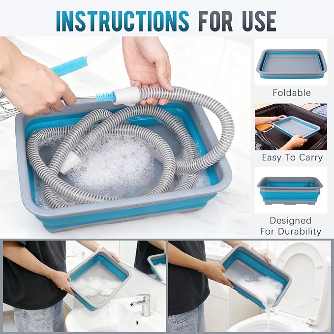 CPAP Cleaning kit Hose and Mask Brush with Collapsible Wash Basin Tub，Sponge and Storage Hag，6.9ft Extra Long Hose Brush, Compatible with 15mm and 22mm Hoses