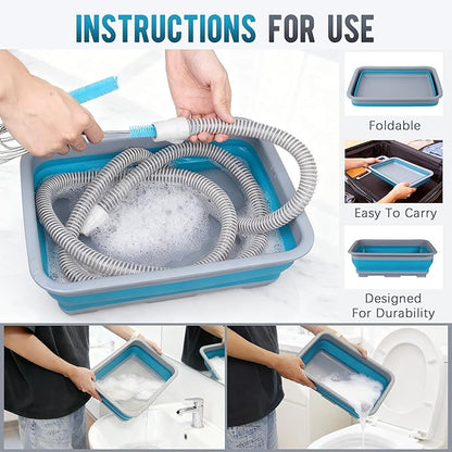 CPAP Cleaning kit Hose and Mask Brush with Collapsible Wash Basin Tub，Sponge and Storage Hag，6.9ft Extra Long Hose Brush, Compatible with 15mm and 22mm Hoses
