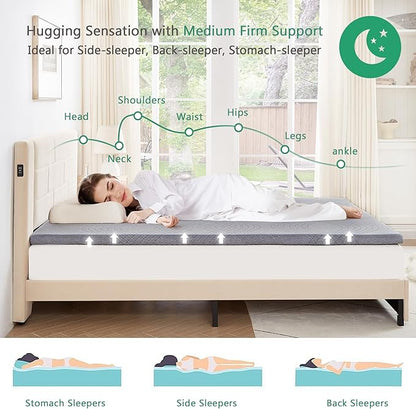 VECELO Gel Infused Memory Foam Mattress Topper Queen Size, 2 Inch Fresh Cooling Mattress Pad with Washable Cover for Queen Mattress, Pain Pressure Relieve Bed Topper, Breathable, Comfort