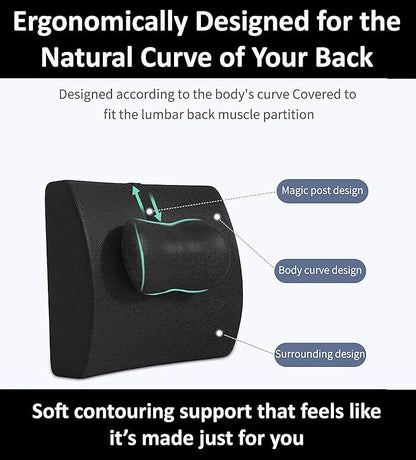 GESQUARE 3-Piece Memory Foam Seat Cushion & Lumbar Support Pillows Set – Adjustable Back Support for Office, Car & Gaming Chairs – Tailbone & Coccyx Comfort for Long Sitting.