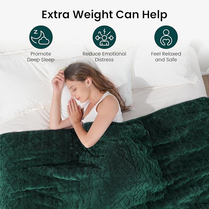 Drewin Queen Size Weighted Blanket for Adults 20 lbs, Soft Fuzzy Jacquard Sherpa Weighted Blankets for Sleeping 60 x 80 inches, Cozy Sofa Bed Blanket for Winter, Dark Green