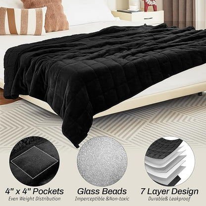 Sherpa Fleece Adult Weighted Blanket, 15 Pounds Dual Sided Soft Plush Blanket for Couch Bed Sofa, Heavy Thick Blankets with Glass Beads Great for Sleep, 48 x 72 inches, Black on Both Sides