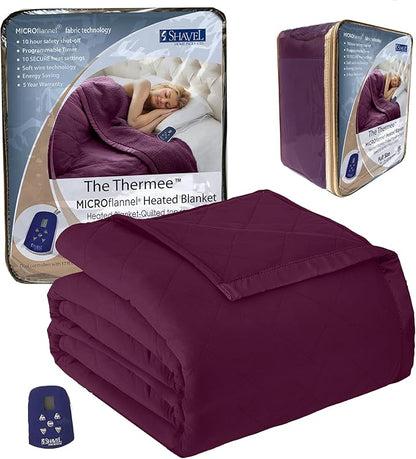 Thermee Micro Flannel Blanket Full Size Heated Blanket with 10 Settings, Programable Heating Blanket, Luxuriously Soft Heated Throw Blanket, Rapid Heating Thermal Blanket, Warm Blanket - Burgundy
