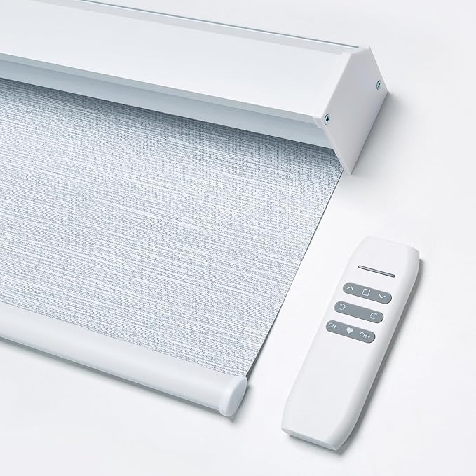 Motorized Blinds with Remote, Custom Automatic Electric Blackout Smart Blinds for Windows, Motorized Window Roller Shades Compatible with Alexa Google for Home Office, Texture Grayish-Blue
