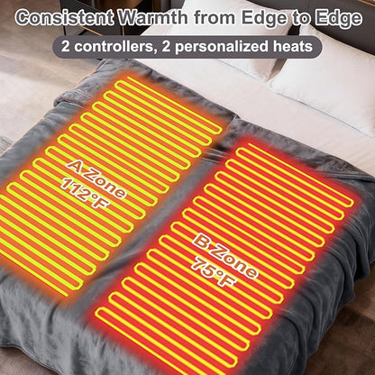 Heated Blanket Queen Size, 84"x90" Electric Heating Soft Dual-Sided Flannel Machine Washable Blanket, 12 Heat Levels & 12 Hours Auto Off, Soft Warm Flannel Blanket, Overheat Protection with ETL & FCC