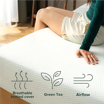 Zinus 6 Inch 75" x 30" (Narrow Twin) Green Tea Memory Foam Mattress [New Version], Fiberglass Free, Medium Firm Feel, Zoned Pressure Relief, Certified Safe Foams & Fabric, Mattress in A Box