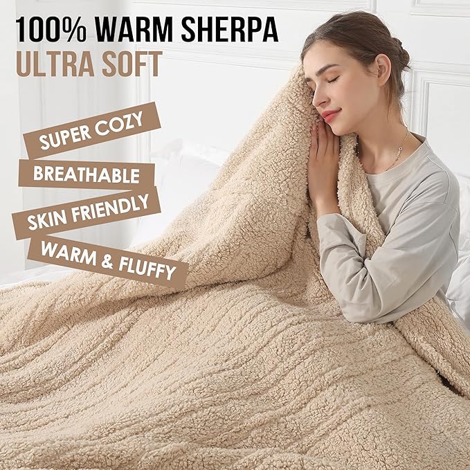 ESTINGO Full Size Heated Blanket, Heating Blanket Full Size with 6 Heating Levels & 1-10 Hours Adjustable Timer, Full Body Warming Sherpa Fast Heating for Bedding, 72"X84", Milk Coffee