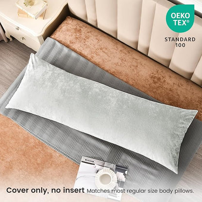 PHF Truly Velvet Zippered Body Pillowcase, No Insert, 1 Pack Ultra Soft Breathable Pillow Sham Cover with Zipper, 20"X 54" Long Luxury Cozy Warm Fuzzy Flannel, Silver Grey