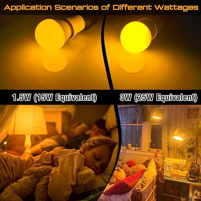 Amber Sleep Light Bulbs E12 Candelabra Base, 1800K Warm Amber Night Light Bulbs 15W Equivalent, 1.5w 130lm, E12 G45 Small Low Light Bulb for Healthy Sleep, Bedroom, Baby Nursery, Non-Dimmable, 2 Pack