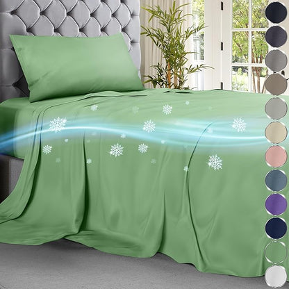 DECOLURE Cooling Bed Sheets Twin Set 3pcs - Luxurious & Ultra-Soft Twin Size Cooling Sheets for Hot Sleepers - Comfortable Cool Bamboo Viscose Microfiber Sheets Twin Size w/Deep Pockets (Sage Green)