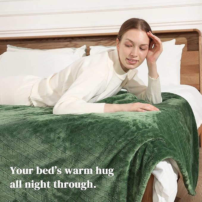 Electric Throw Blanket Heated Throw 50''x60''- Wheat Pattern Flannel & Sherpa Heated Lap Blanket with 5 Heat Settings & 4-Hour Auto Shut-Off, ETL & FCC Certified, Machine Washable Home Use, Green