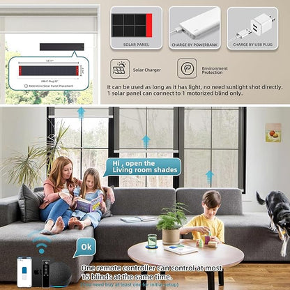 SmartWings Motorized Light Filtering Shades, 50% Blackout PVC Free Smart Blinds, Custom Size, Rechargeable Battery, Works with Matter/Apple HomeKit, Alexa, Thread/Zigbee, Remote Optional, 50% Stone