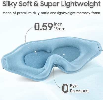 Sleep Mask - Total Blackout 3D Sleeping Mask, Super Lightweight & Silky Soft Eye Mask for Sleeping, Fully Adjustable Fit for Home, Office, Traveling, Meditation, Yoga, Light Blue