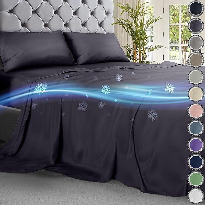 DECOLURE Cooling Sheets Full Set 4pcs - Luxurious & Ultra-Soft Full Size Cooling Sheets for Hot Sleepers - Comfortable Bamboo Viscose Microfiber Full Cooling Bed Sheets w/Deep Pockets (Graphite)
