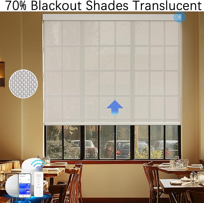 Motorized Blinds with Remote Cordless Automatic Motorized Shades Custom Blinds for Windows Smart Curtains Compatible with Alexa Google Home(3% Solar Beige,W33 x H72in)
