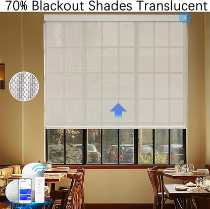 Motorized Blinds with Remote Cordless Automatic Motorized Shades Custom Blinds for Windows Smart Curtains Compatible with Alexa Google Home(3% Solar Beige,W23 x H72in)