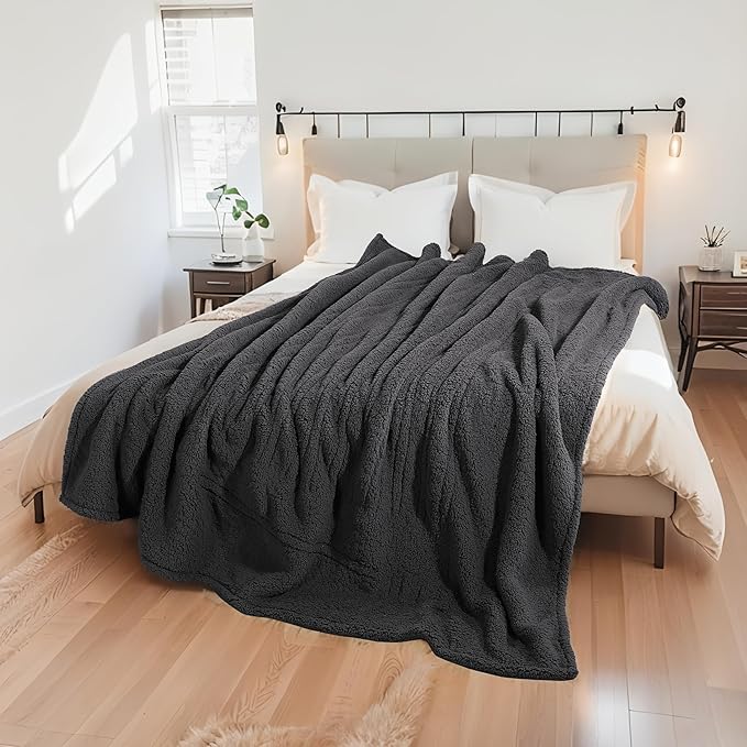Electric Heated Blanket Full Size 72"×84" with 9 Heating Levels & 1-10Hs Auto Off，Double Sided Plush Sherpa, Energy Efficient, Machine Washable, for Couch & Bed, Dark Gray