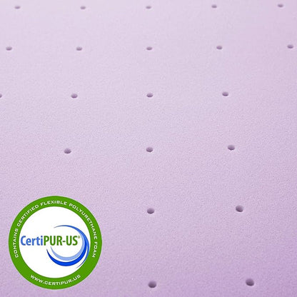 Mellow 2 Inch Ventilated Memory Foam Mattress Topper, Soothing Lavender Infusion, CertiPUR-US Certified, Full