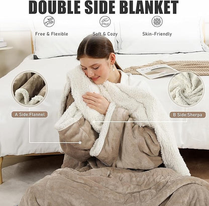 Electric Snuggle Throw Blankets with Foot Pocket, Wearable Heated Throw with Sleeves & Hood, 6 Heat Levels & 1-4H Timer, Full Body Warmth, The Perfect Warming Gift for Women & Men, Camel