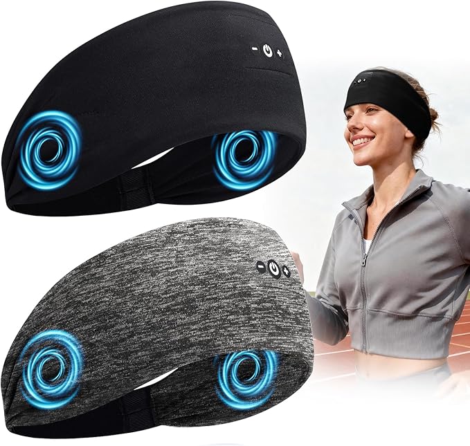 2PCS Sleeping Headphones, Headband Headphones with HD Stereo Speakers, Bluetooth Headband for Sports, Running, Workouts, Yoga, Travel, Gift - Black&Gray
