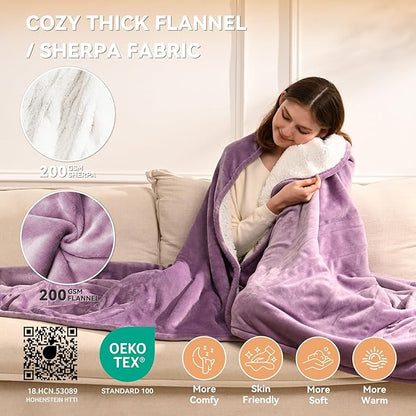 Heated Electric Blanket Queen Size 84"x90" Heating Blanket with Dual Control 9 Heating Levels 10 Timer Modes Auto Off, Fast Heating Over-Heat Protection Ultra Soft Flannel ETL Certified, Purple