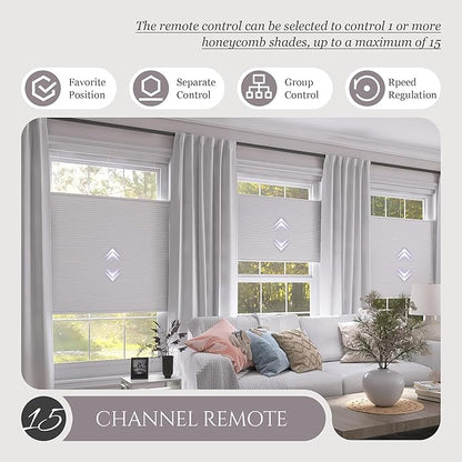 Motorized Top Down Bottom Up Cellular Shades, Smart Electric TDBU Honeycomb Blind with Remote, Blackout or Light Filtering Fabric, Automatic Cellular Shade for Home and Office Indoor Window