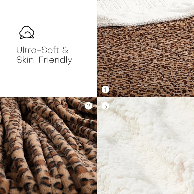 LUXIAN Electric Heated Blanket Queen Size 84"x90" - Microplush & Sherpa Fabric Dual-Sided, 9 Heat Settings & 10 Hours Auto Off, Cozy Warming Throw for Office or Bed, Machine Washable, Leopard Print