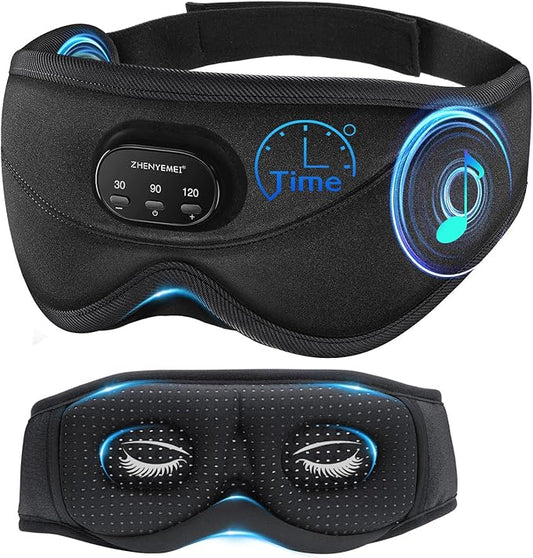Bluetooth Sleep Mask with Smart Timing, 100% Blackout 3D Contoured Eye Mask for Sleeping & Music Auto Shut Off, Breathable No Pressure for Side Sleeper Travel Essential Gift for Women Men